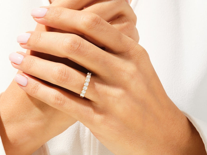 Stunning 0.70 CT Round Moissanite Stones Half Eternity Wedding Band 4