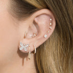 2.0 TCW Round & Baguette Cut Moissanite Butterfly Stud Earrings in Gold 10