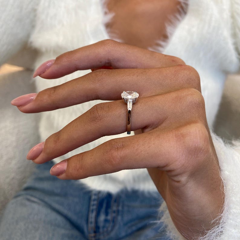 Stunning 1.0 CT Oval Moissanite Engagement Ring in Three stones Design 6