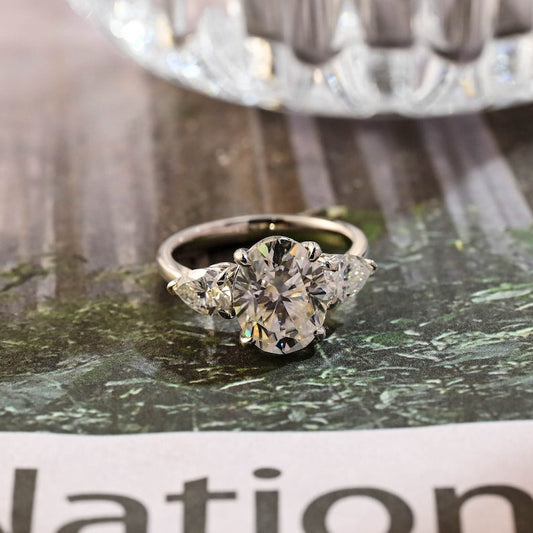 Stunning 3.0 CT Oval Moissanite Engagement Ring with 3 Stones Design 1