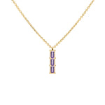 0.42 TCW Baguette Amethyst Lab Made Diamond- February Birthstone Three Stone Necklace 1