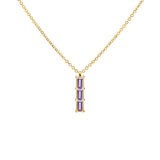 0.42 TCW Baguette Amethyst Lab Made Diamond- February Birthstone Three Stone Necklace 1