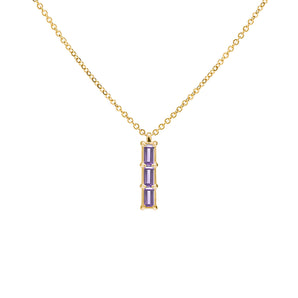 0.42 TCW Baguette Amethyst Lab Made Diamond- February Birthstone Three Stone Necklace