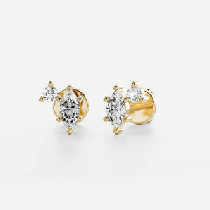 0.40 TCW Round & Marquise Cut Moissanite Two Stone Stud Earrings in Gold