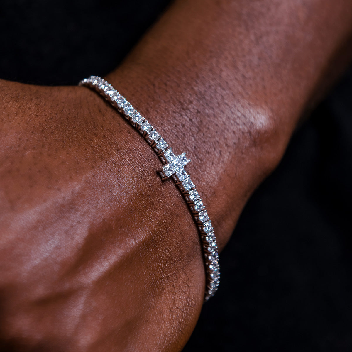 20 CT Round & Princess Moissanite Diamond Cross Tennis Silver Bracelet For Him 3