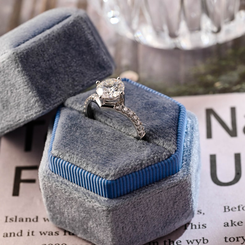 Stunning 2.0 CT Round Moissanite Engagement Ring with Pave Design 10