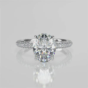 Stunning 2.11 CT Oval Moissanite Engagement Ring with Hidden Halo & Pave Design