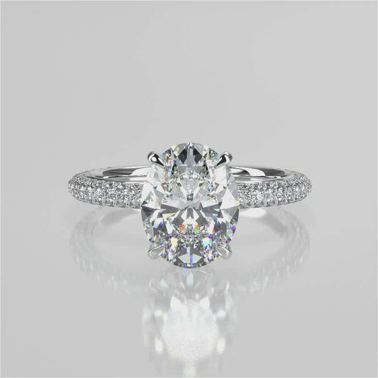 Stunning 2.11 CT Oval Moissanite Engagement Ring with Hidden Halo & Three Side Pave Design 1