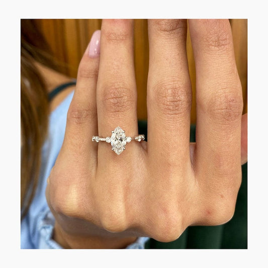 Stunning 1.0 CT Marquise Moissanite Engagement Ring with Dainty Pave Design 1