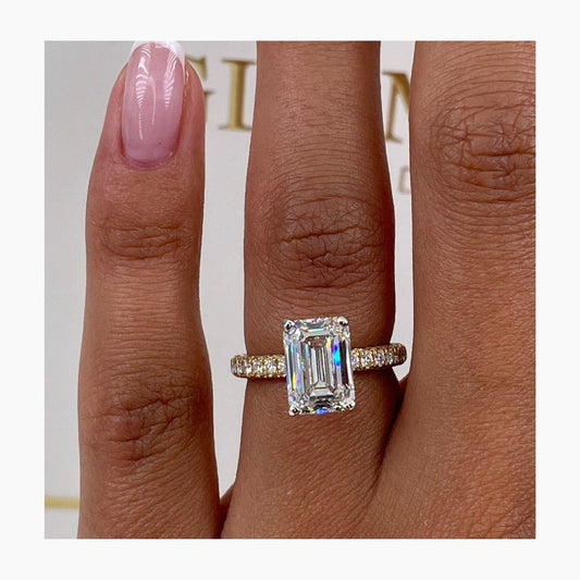 Stunning 3.10 CT Emerald Moissanite Engagement Ring with Hidden Halo & Pave Design 2