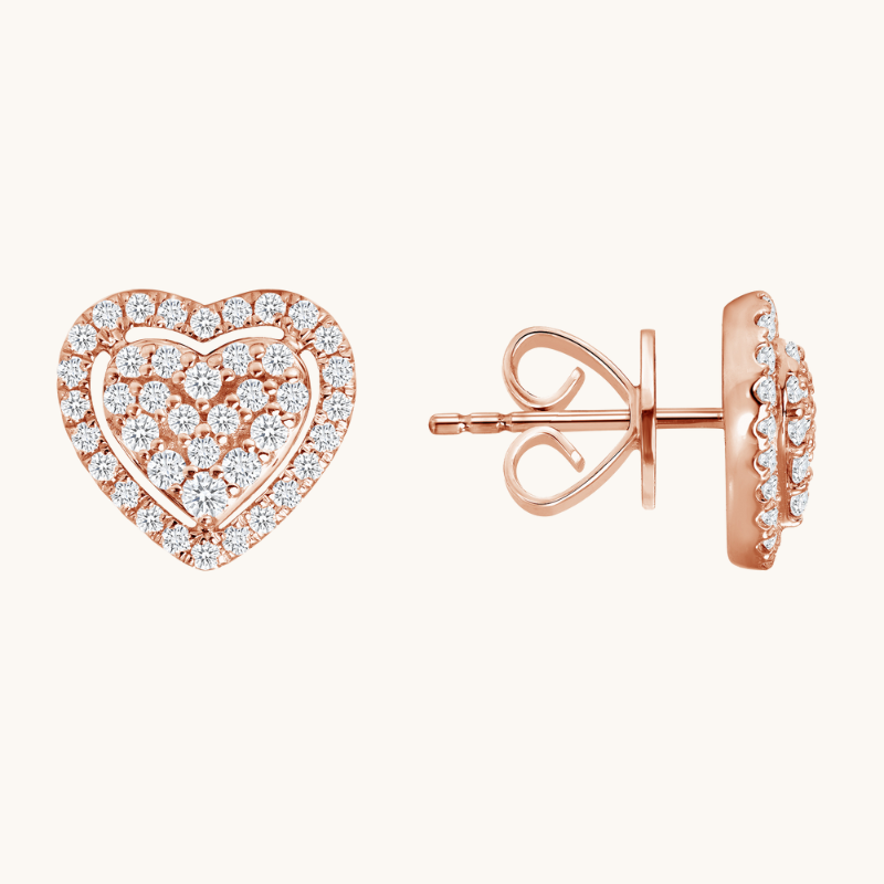 0.80 TCW Round Cut Moissanite Heart Halo Stud Earrings in Gold 3