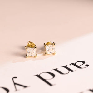 0.70 TCW Princess Cut Moissanite Stud Earrings in Gold 1