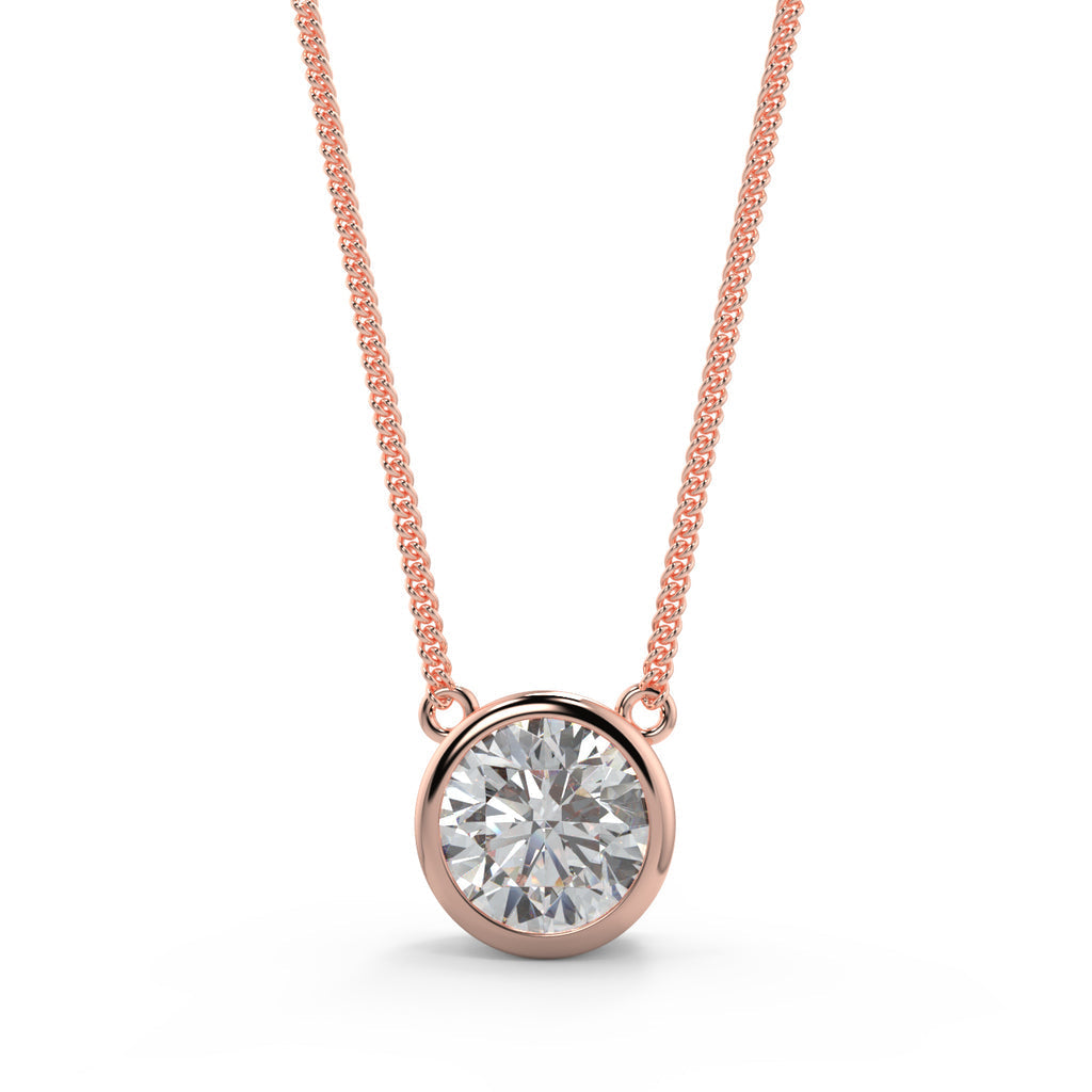 1.0 CT Round Moissanite Diamond Bezel Pendant Necklace in Solid Gold 7