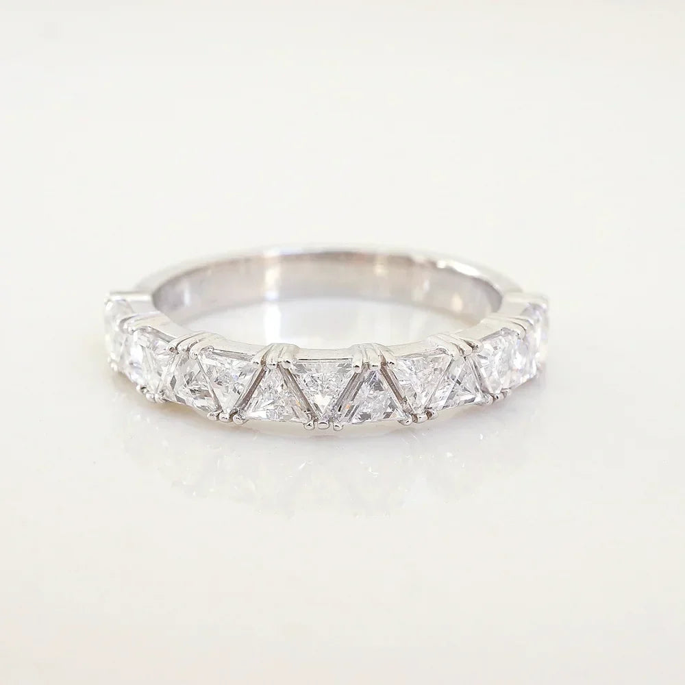 Stunning 0.4 TCW Trillion Moissanite Stone in Half Eternity Wedding Bands 1