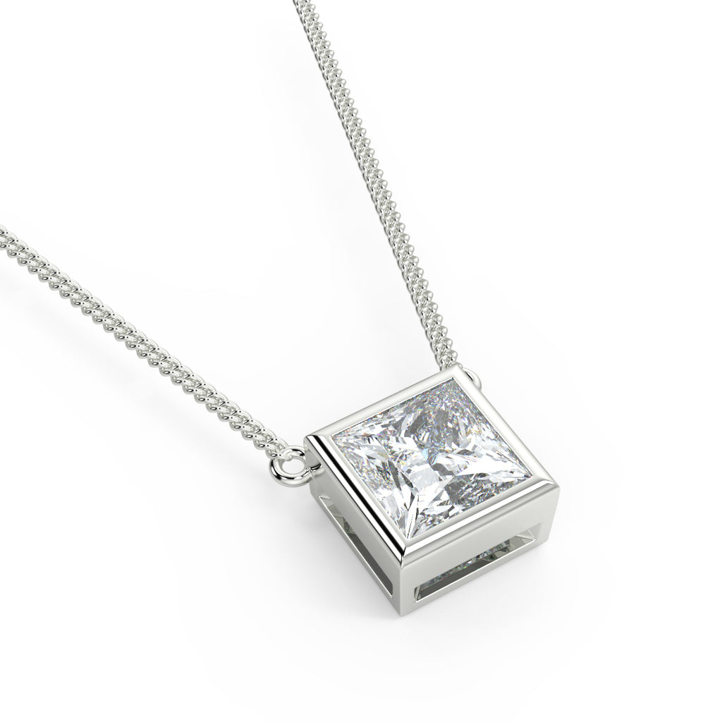 1.0 CT Princess Moissanite Diamond Solitaire Pendant Necklace in Solid Gold 6