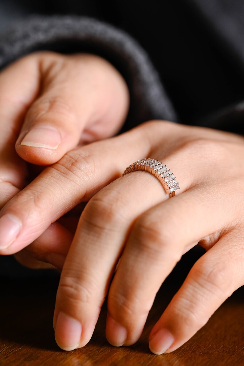 Stunning 0.4 TCW Baguette & Round Moissanite Stones Half Eternity Wedding Band 4
