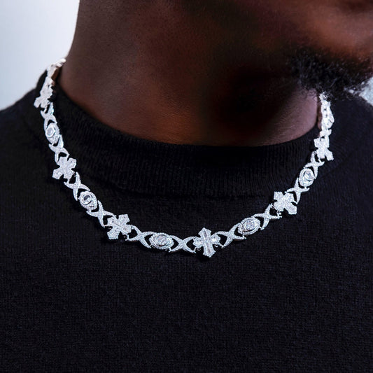 45 CT Baguette & Round Moissanite Diamond Cross Evil Eye Silver Necklace For Him 1