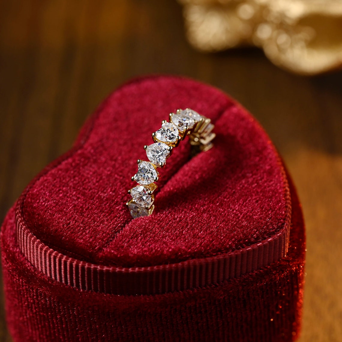 Stunning 0.7 CT Heart Moissanite Stones Full Eternity Wedding Band 7
