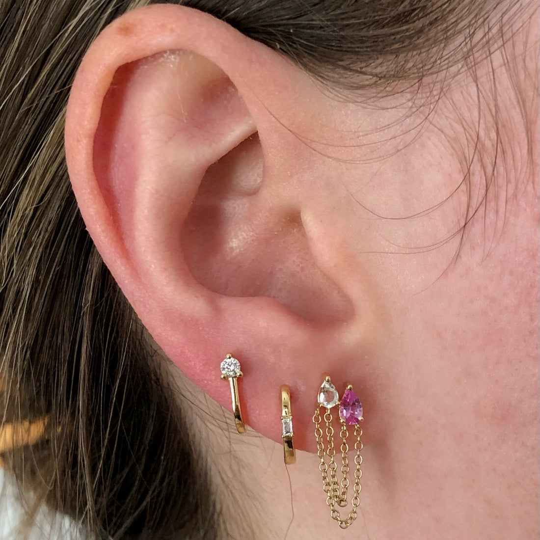 0.10 TCW Round Cut Moissanite Cuff Earrings in Gold 2
