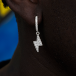 4 CT Round Moissanite Iced Bolt Hoop Silver Earrings for Him 1