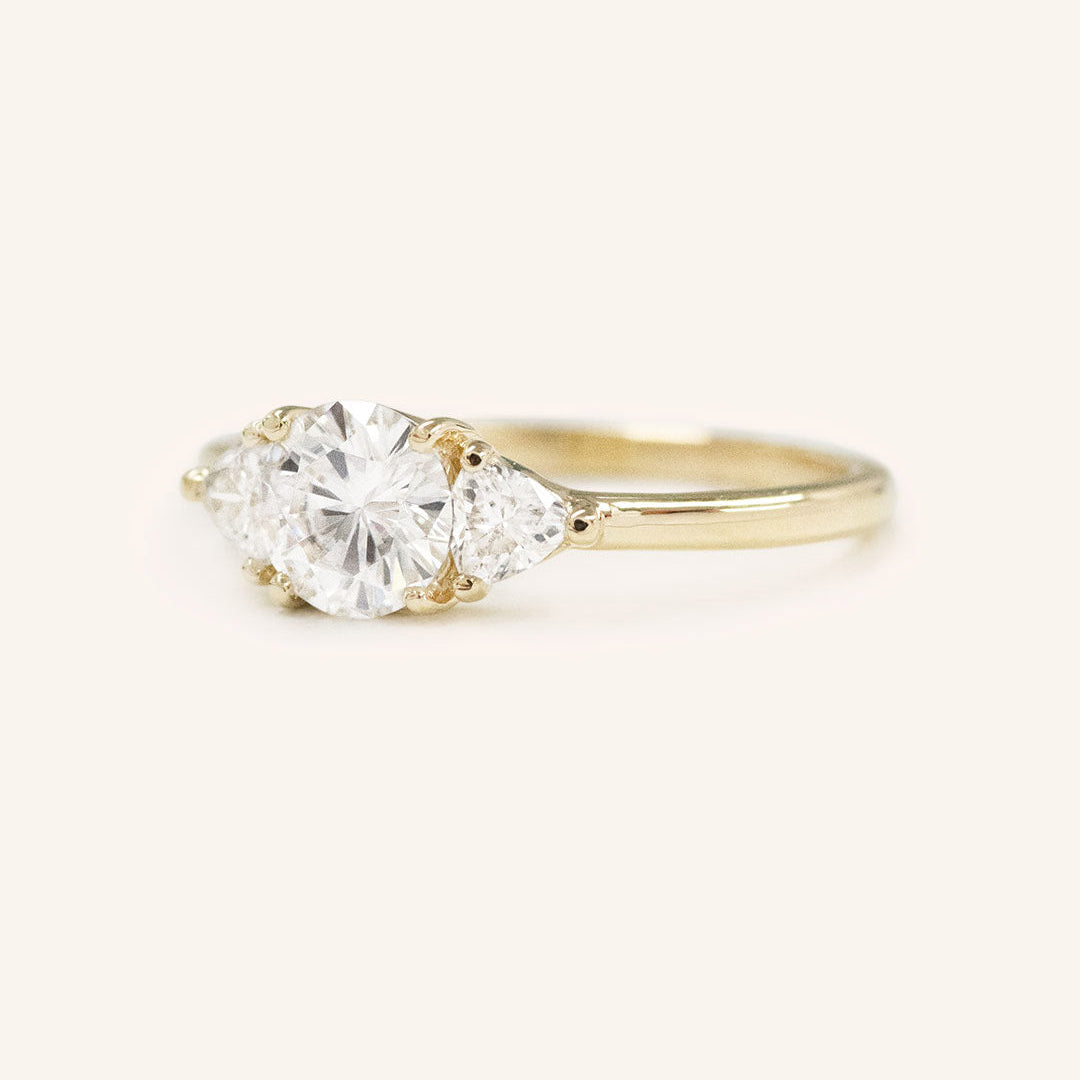 Stunning 1 CT Round Moissanite Engagement Ring With Three Stone Design 2