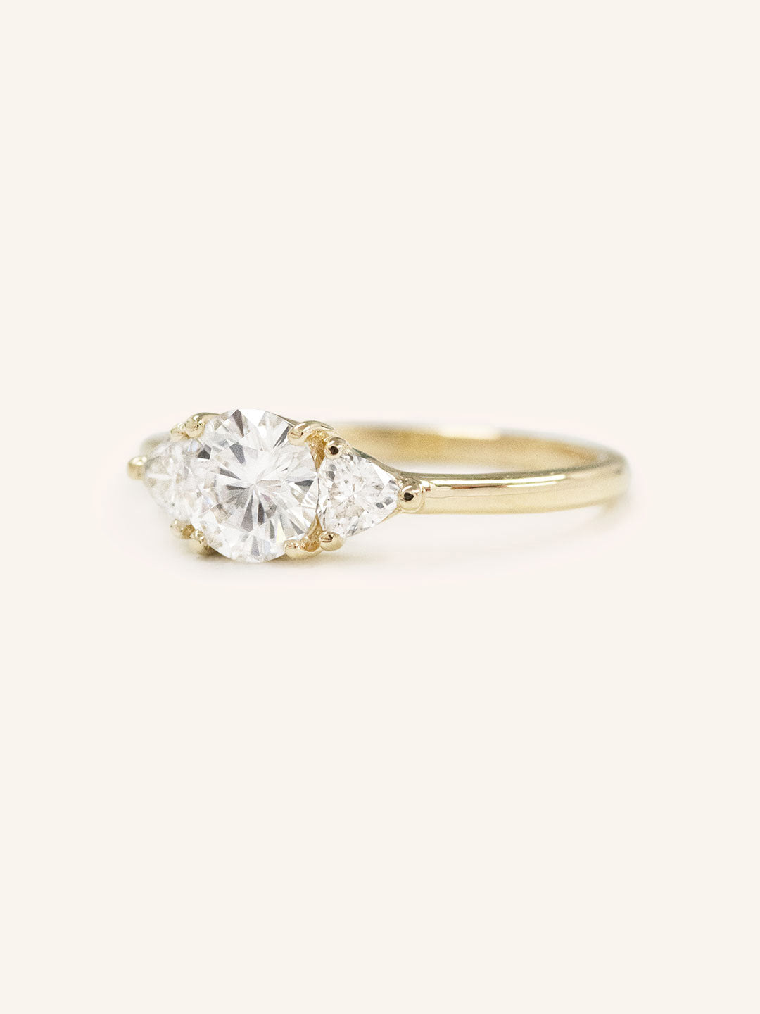 Stunning 1 CT Round Moissanite Engagement Ring With Three Stone Design 2