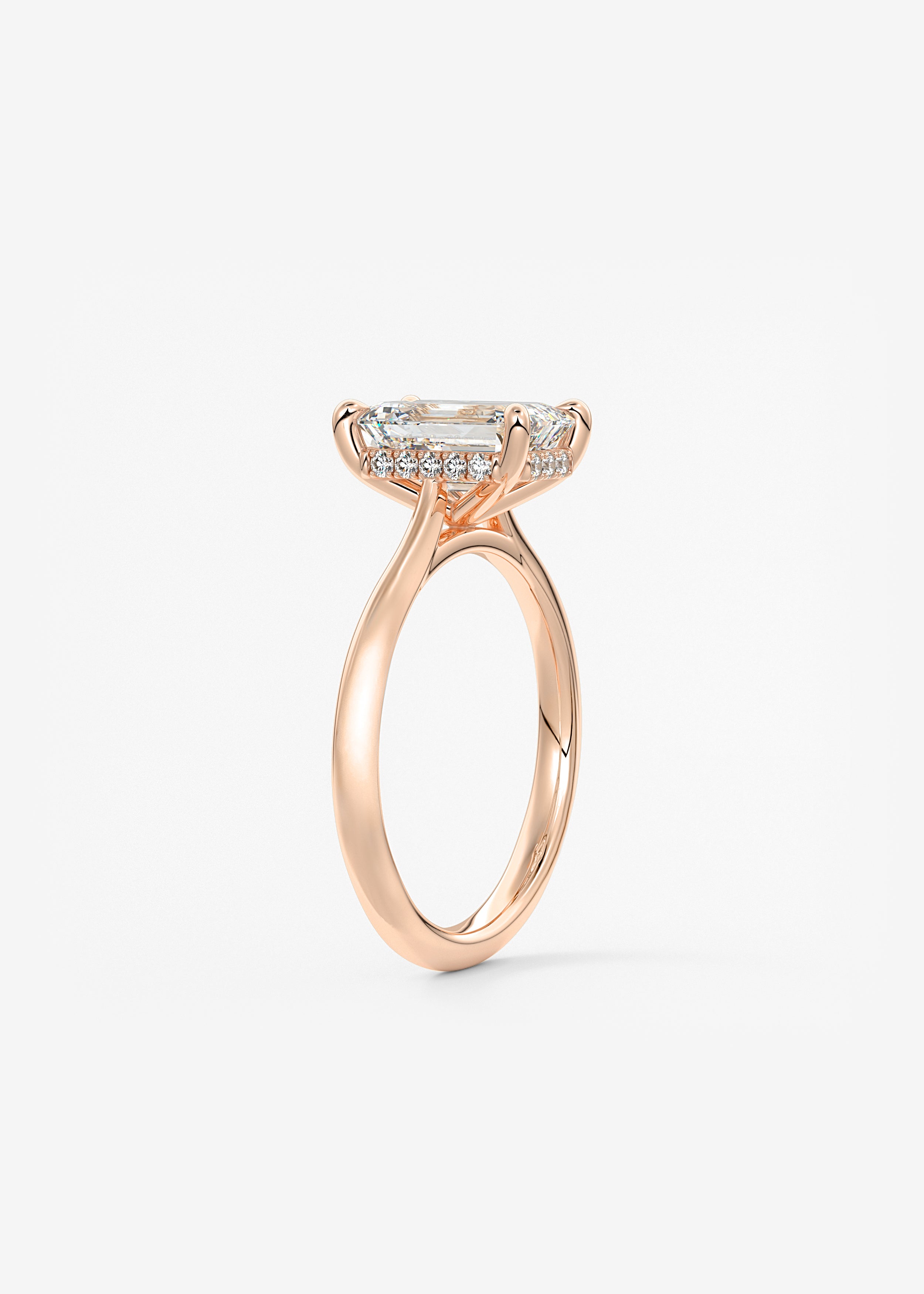 Emerald Hidden Halo/ Cathedral Lab Grown Diamond Engagement Ring
