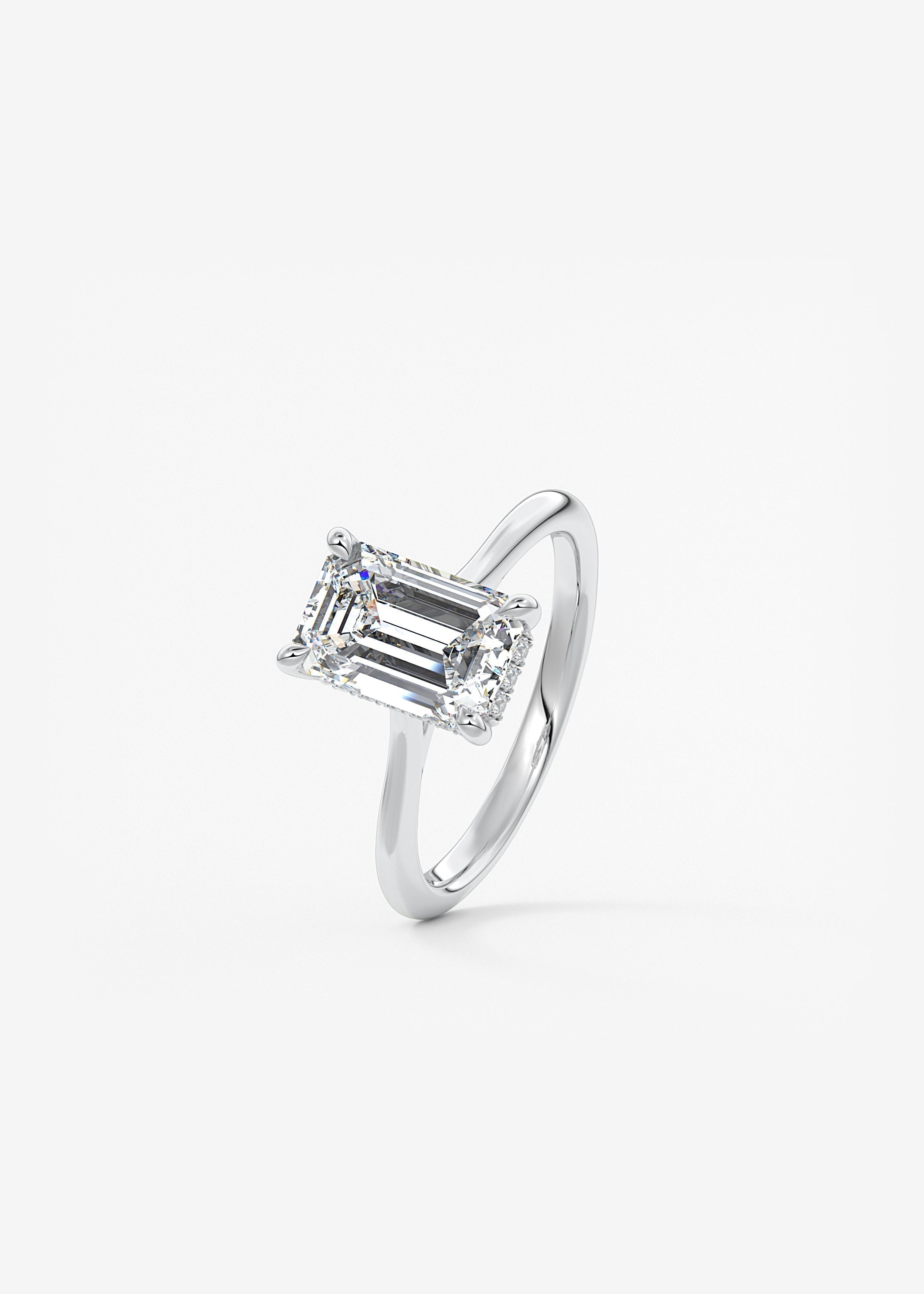Emerald Hidden Halo/ Cathedral Lab Grown Diamond Engagement Ring