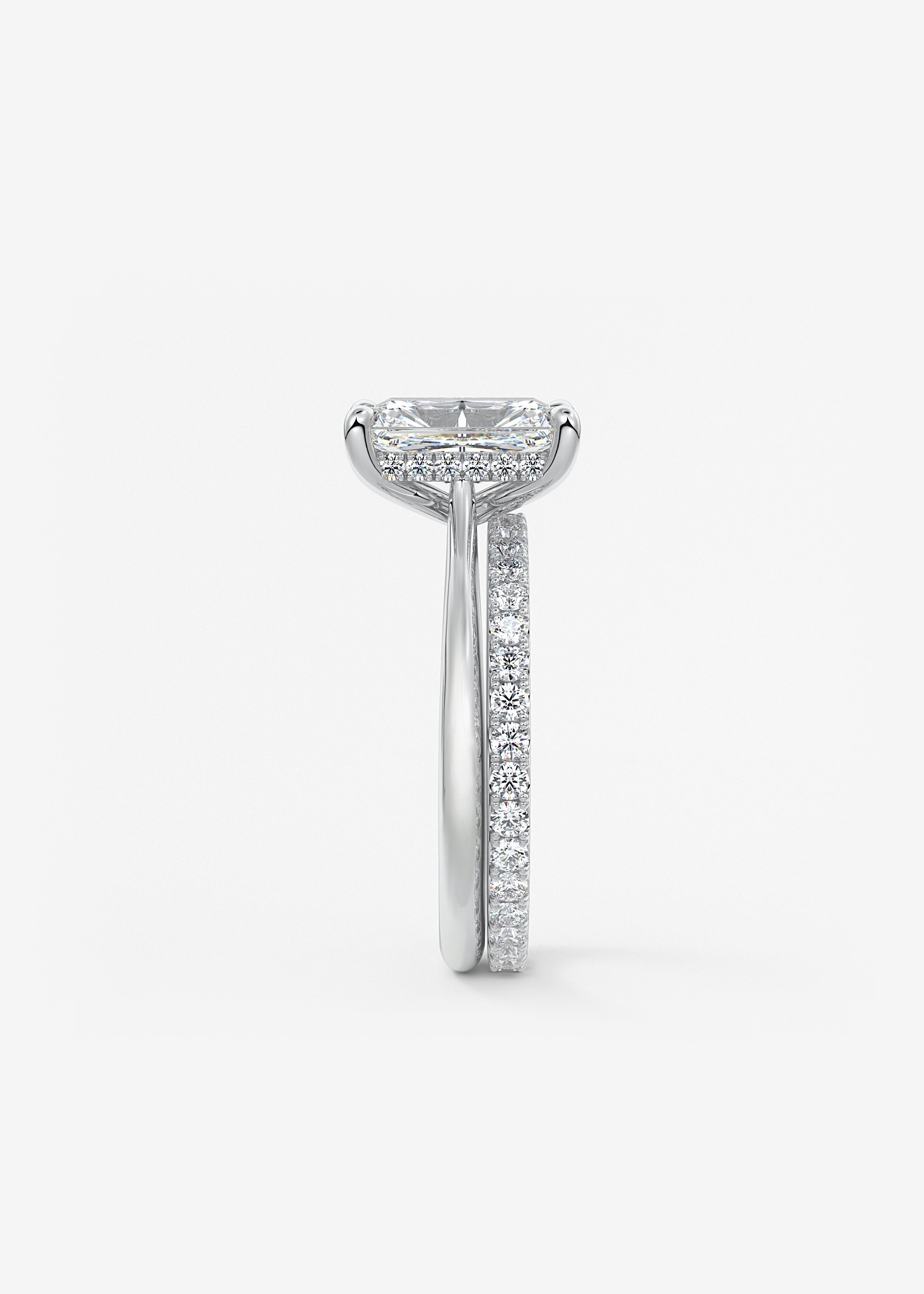 Radiant Hidden Halo/ Cathedral Lab Grown Diamond Engagement Ring