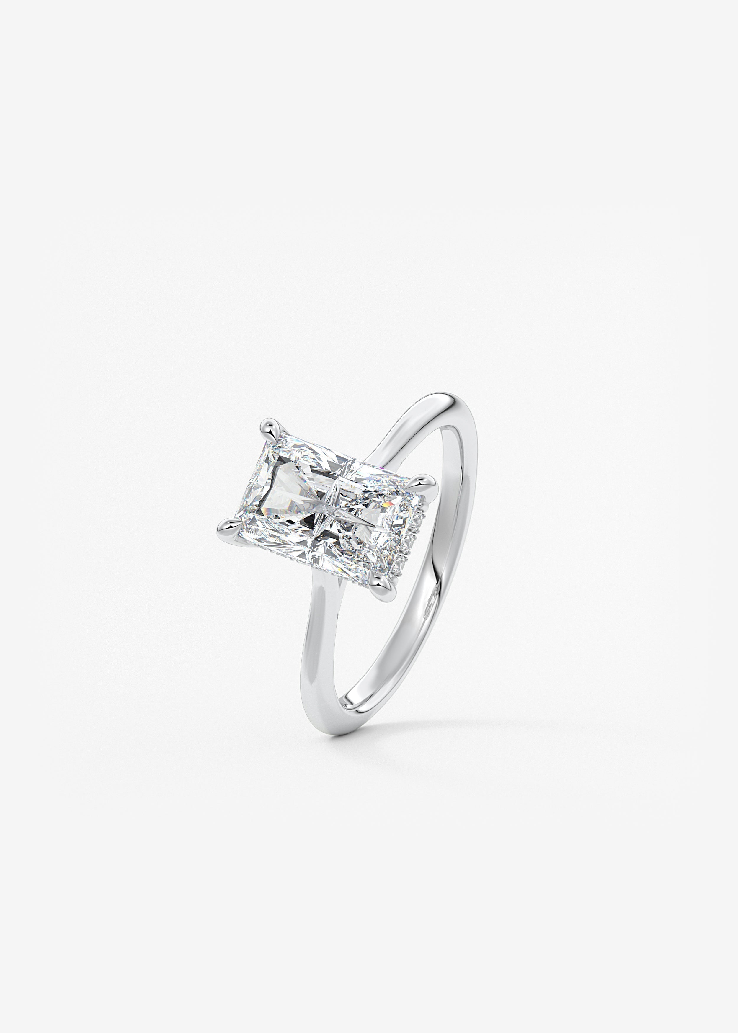 Radiant Hidden Halo/ Cathedral Lab Grown Diamond Engagement Ring