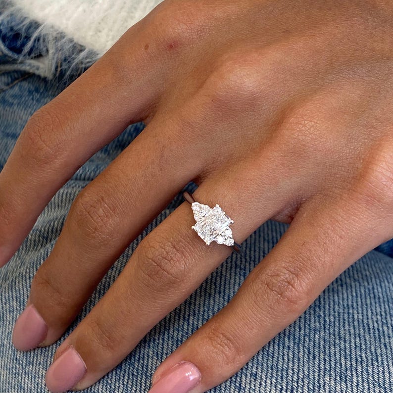 Classic 1.0 CT Radiant Moissanite Engagement Ring with Cluster Design 4