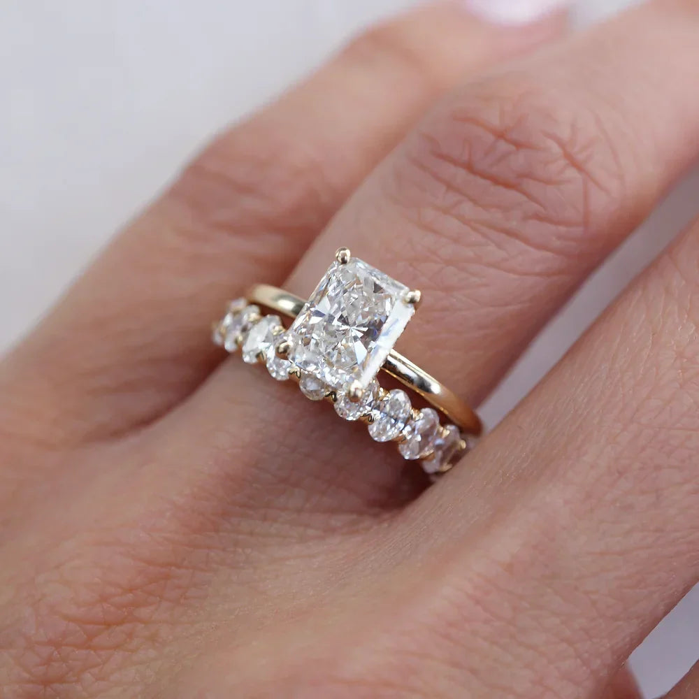 Stunning 0.50 CT Oval Moissanite Stones Half Eternity Wedding Band 7