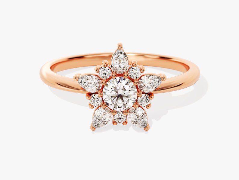Stunning 0.25 CT Round Moissanite Engagement Ring with Floral Design 5