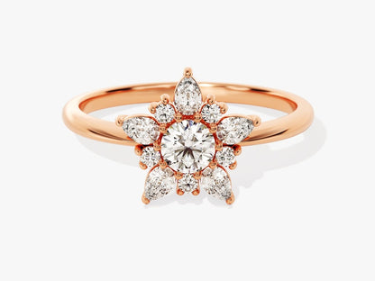 Stunning 0.25 CT Round Moissanite Engagement Ring with Floral Design 5