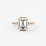 Emerald Three Stone Bezel Lab Grown Diamond Engagement Ring