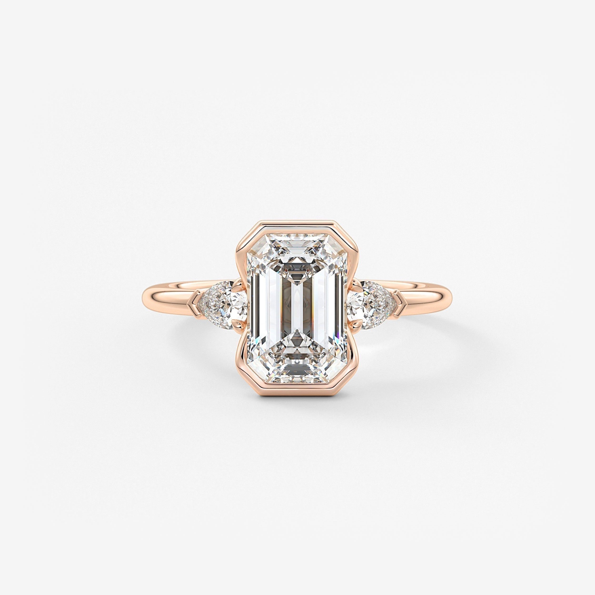 Emerald Three Stone Bezel Lab Grown Diamond Engagement Ring