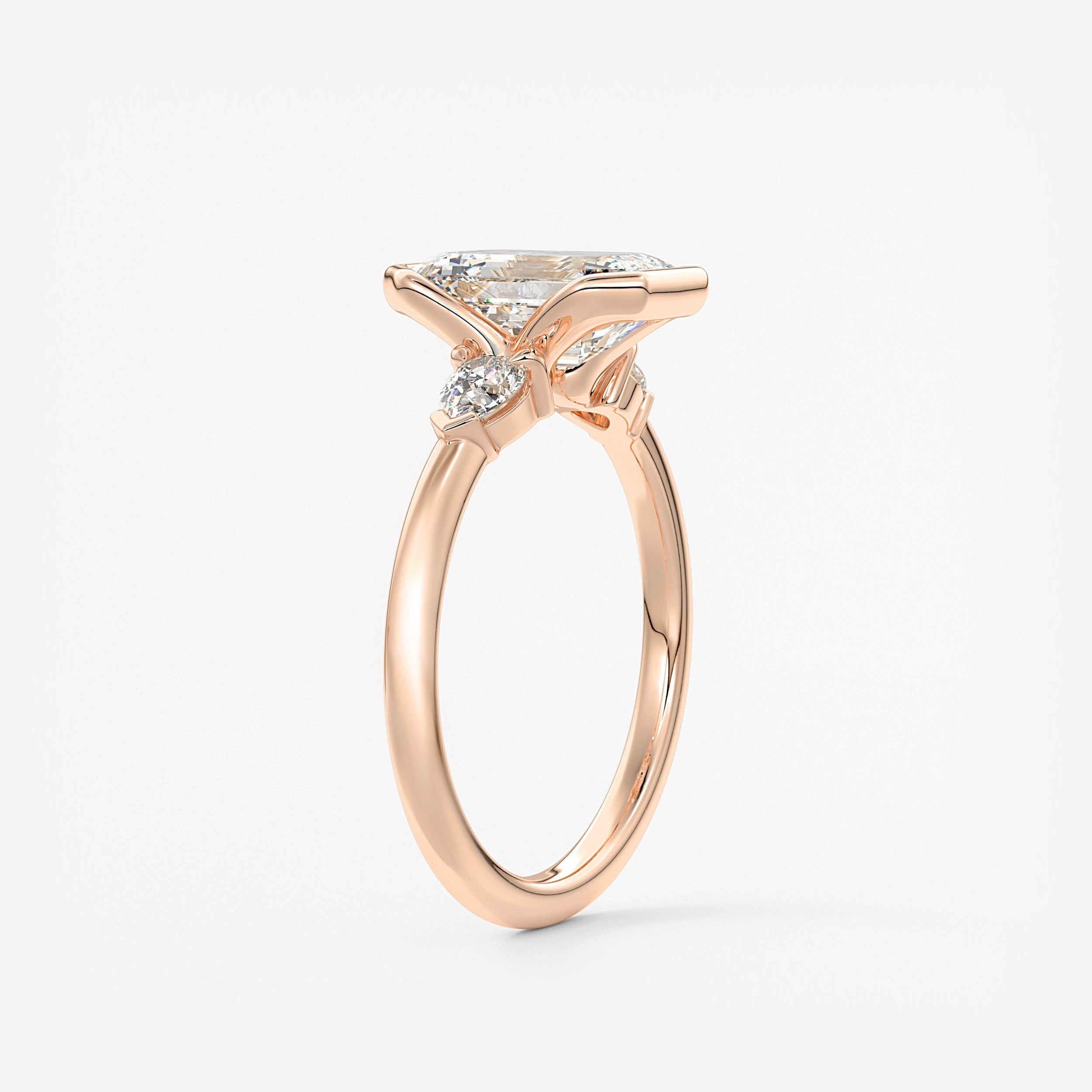 Emerald Three Stone Bezel Lab Grown Diamond Engagement Ring