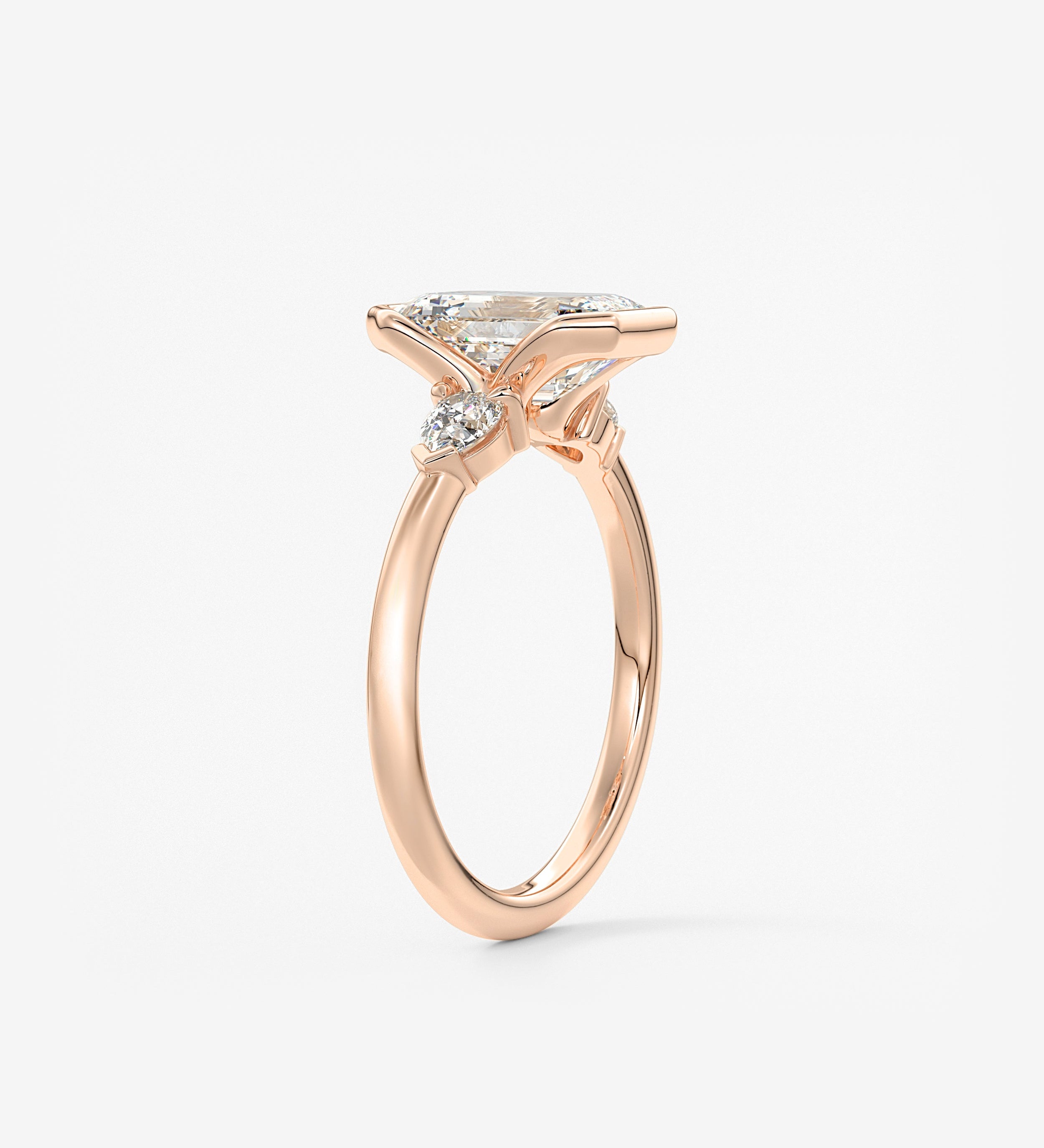 Emerald Three Stone Bezel Lab Grown Diamond Engagement Ring