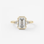 Emerald Three Stone Bezel Lab Grown Diamond Engagement Ring