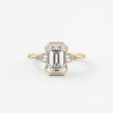 Emerald Three Stone Bezel Lab Grown Diamond Engagement Ring