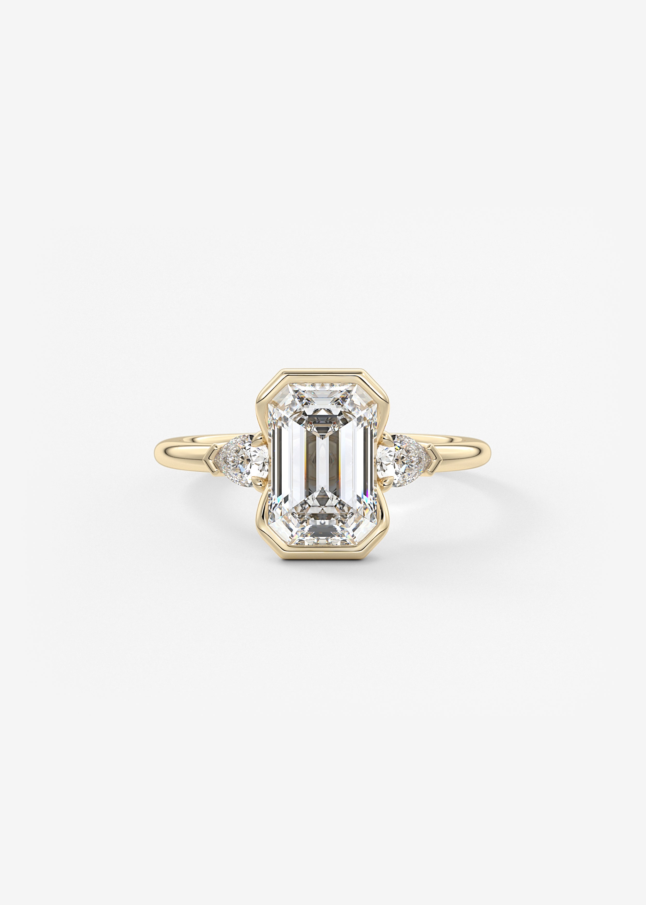 Emerald Three Stone Bezel Lab Grown Diamond Engagement Ring
