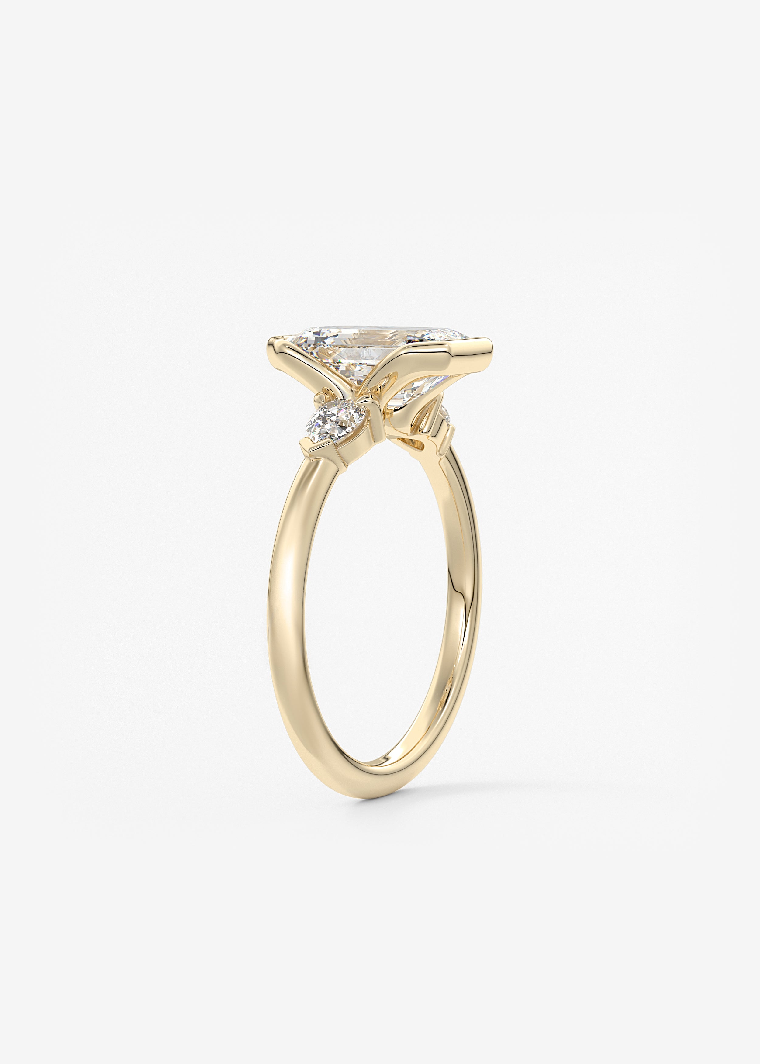 Emerald Three Stone Bezel Lab Grown Diamond Engagement Ring