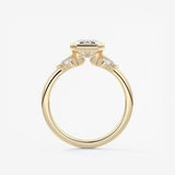 Emerald Three Stone Bezel Lab Grown Diamond Engagement Ring