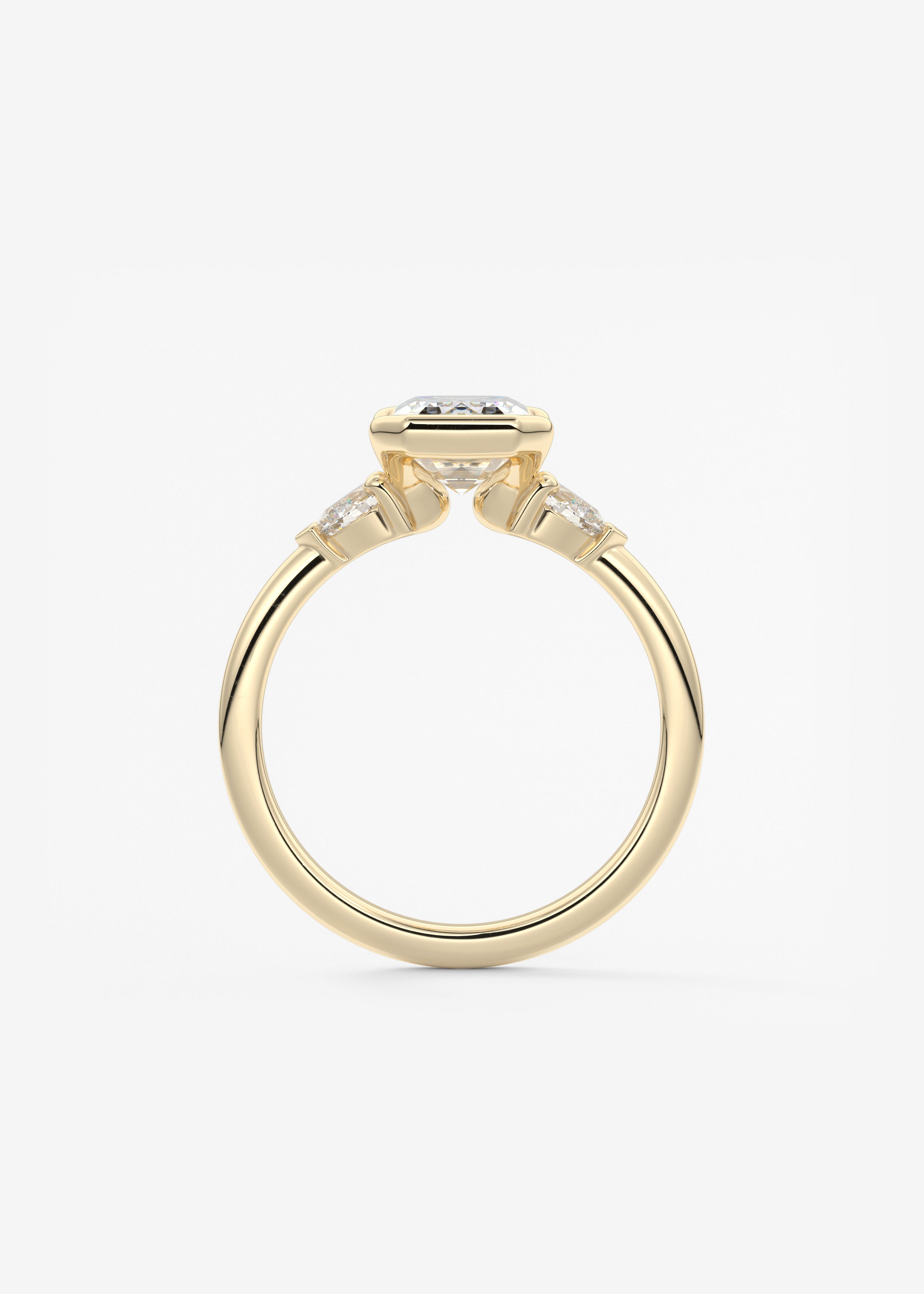 Emerald Three Stone Bezel Lab Grown Diamond Engagement Ring