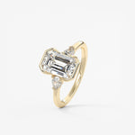 Emerald Three Stone Bezel Lab Grown Diamond Engagement Ring