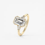 Emerald Three Stone Bezel Lab Grown Diamond Engagement Ring