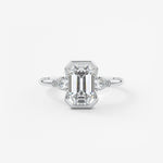 Emerald Three Stone Bezel Lab Grown Diamond Engagement Ring