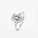 Emerald Three Stone Bezel Lab Grown Diamond Engagement Ring