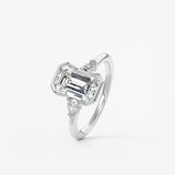 Emerald Three Stone Bezel Lab Grown Diamond Engagement Ring