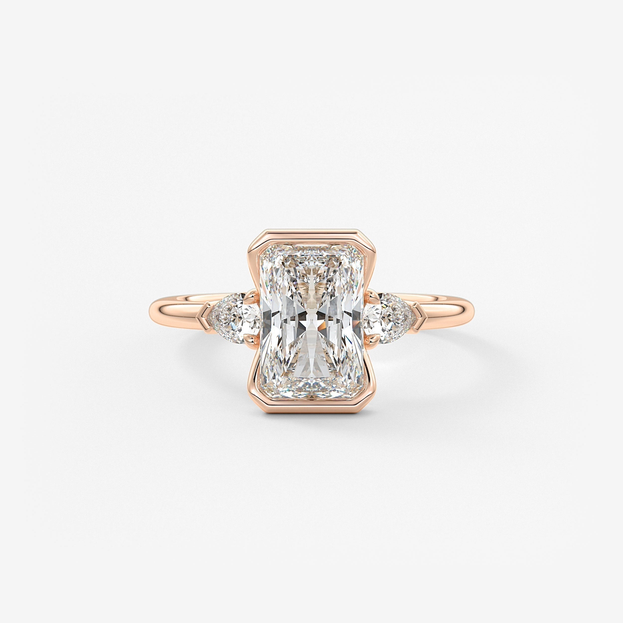 Radiant Three Stone Bezel Lab Grown Diamond Engagement Ring